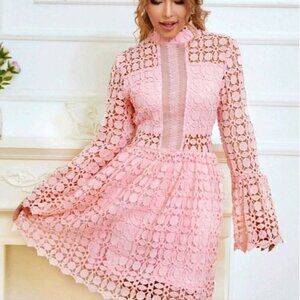 PLAIN CONTRAST MESH CUT OUT DRESS